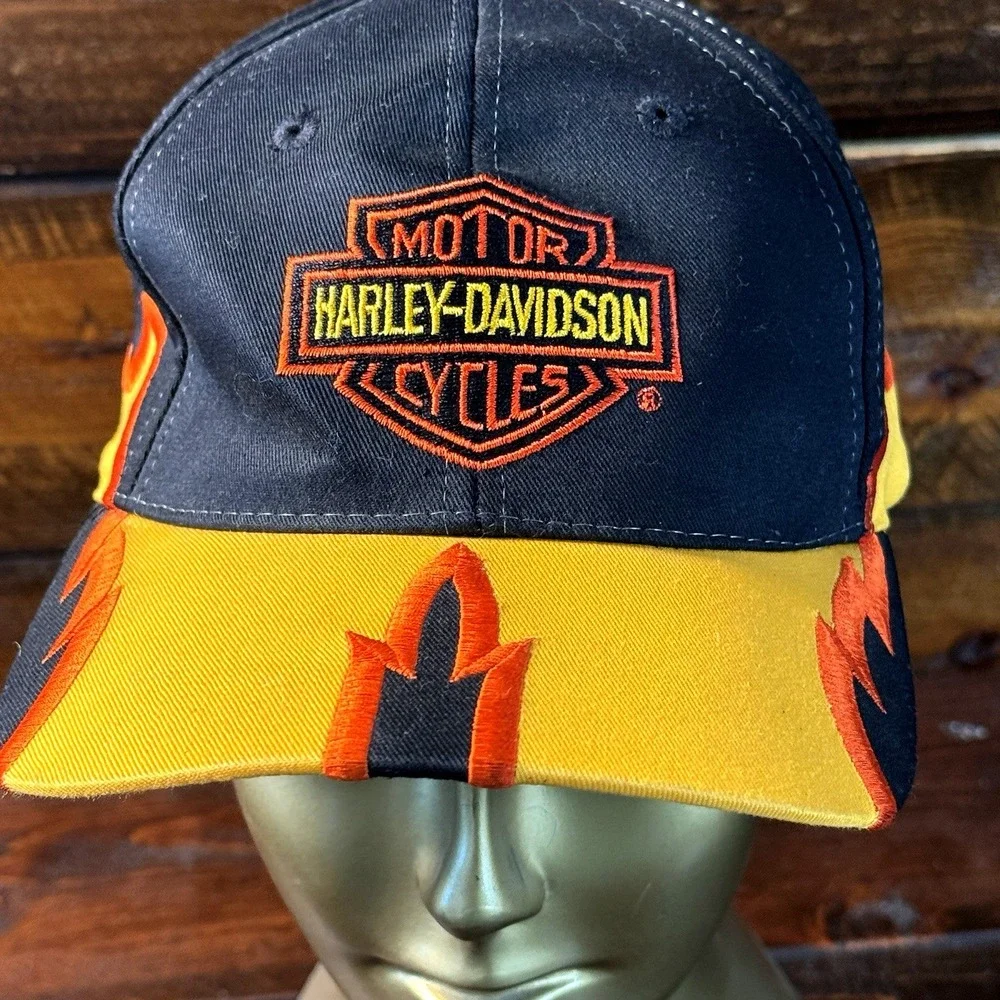 Harley Davidson Embroidered Flames Snapback Hat/ Cap Licensed New With Tags